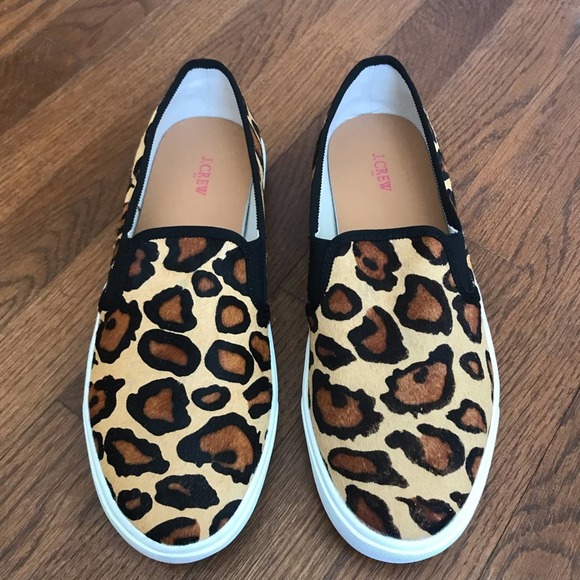 J. Crew Factory Calf Hair Cheetah Print Slip On Sneakers Sz 9 - Picture 3 of 8